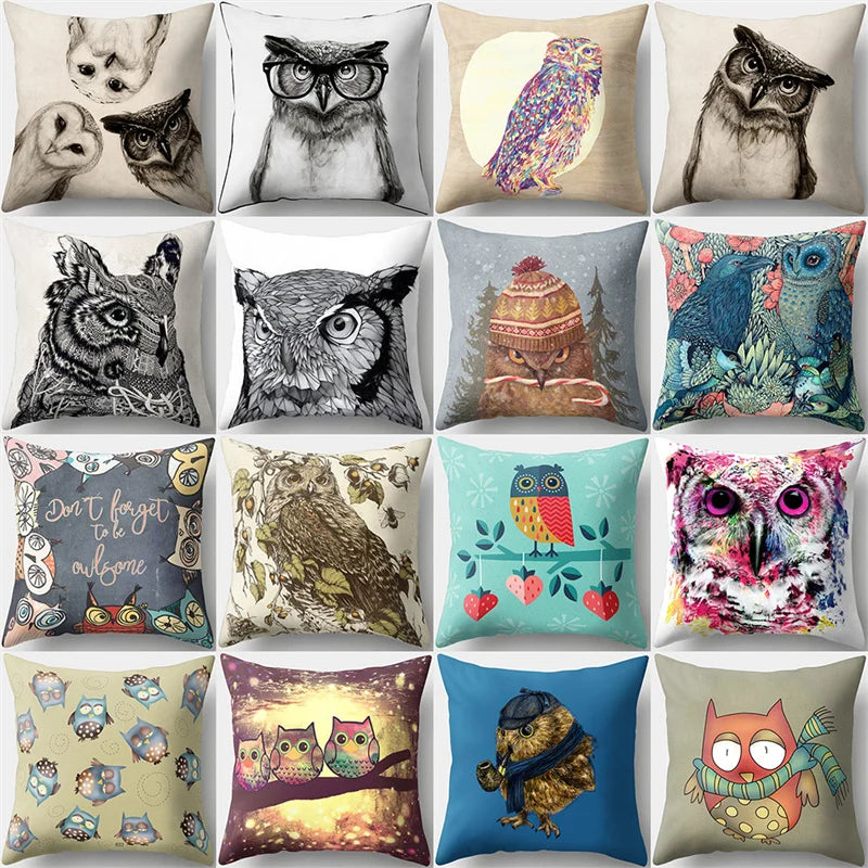 DecorBites™ Cute Owl Cushion Pillow Cover for Home Sofa Bedroom Decor