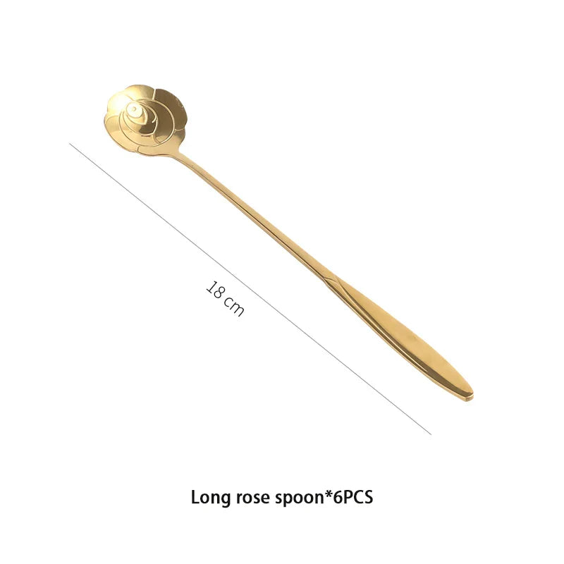 DecorBites™ Gold Flower Stainless Steel Teaspoons Set for Coffee, Desserts, and Ice Cream