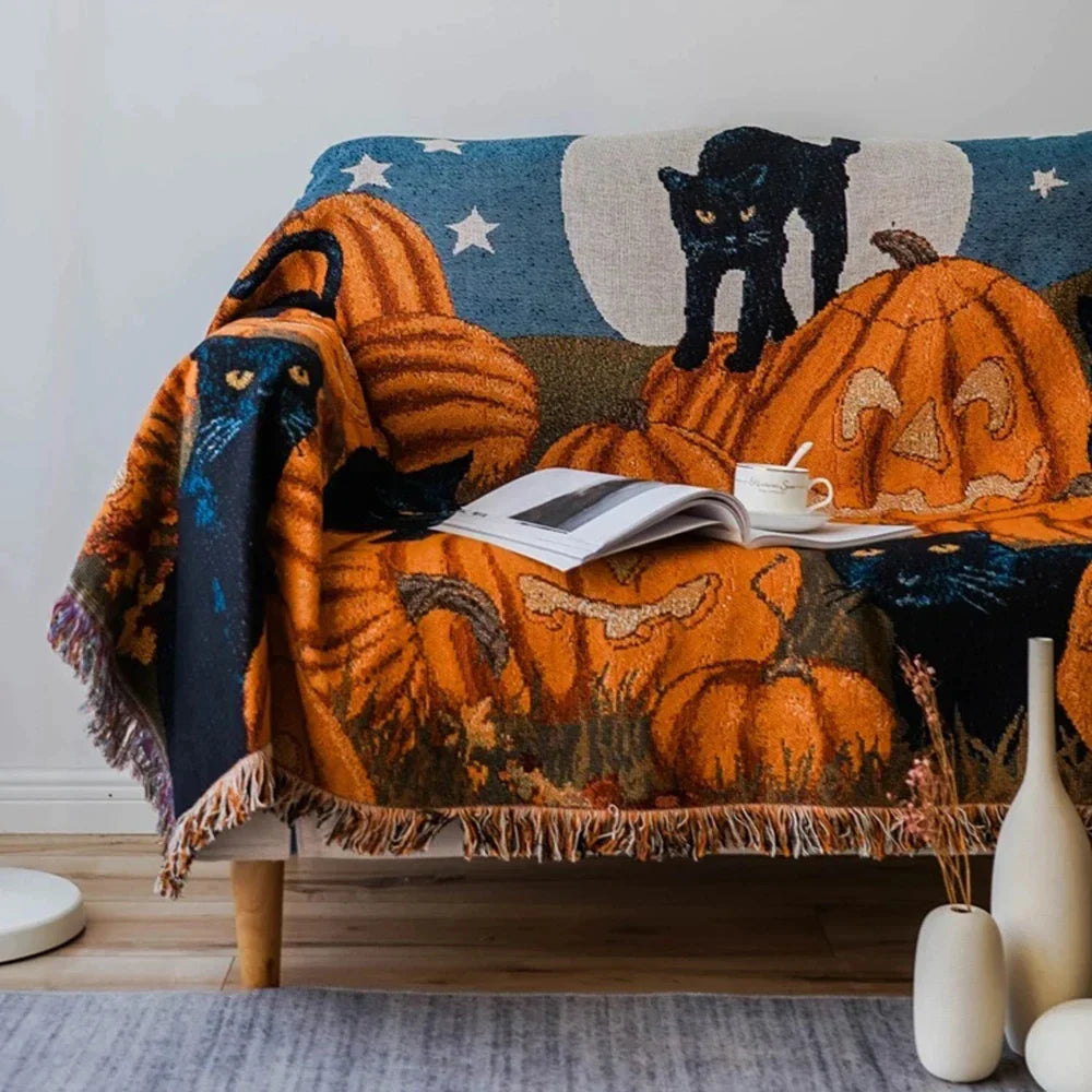 Black Cat Knitted Throw Blanket