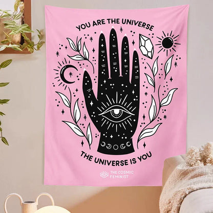 Pink Sun Moon Tapestry Magic Wall Hanging Tarot Bohemian Decor for Girls Dorm Room - Decobites