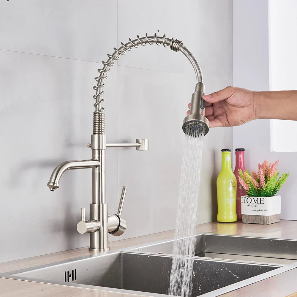 Decorbites™ Bürstennickel Küchenarmatur mit Drehschenkel und Filter-Wasserhahn