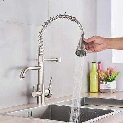 Decorbites™ Bürstennickel Küchenarmatur mit Drehschenkel und Filter-Wasserhahn