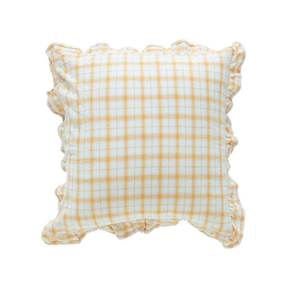 غطاء وسادة DecorBites™ قطني بلون القهوة الأسود والأصفر والأخضر مقاس 45×45 سم مع تنورة مهدبة لديكور المنزل