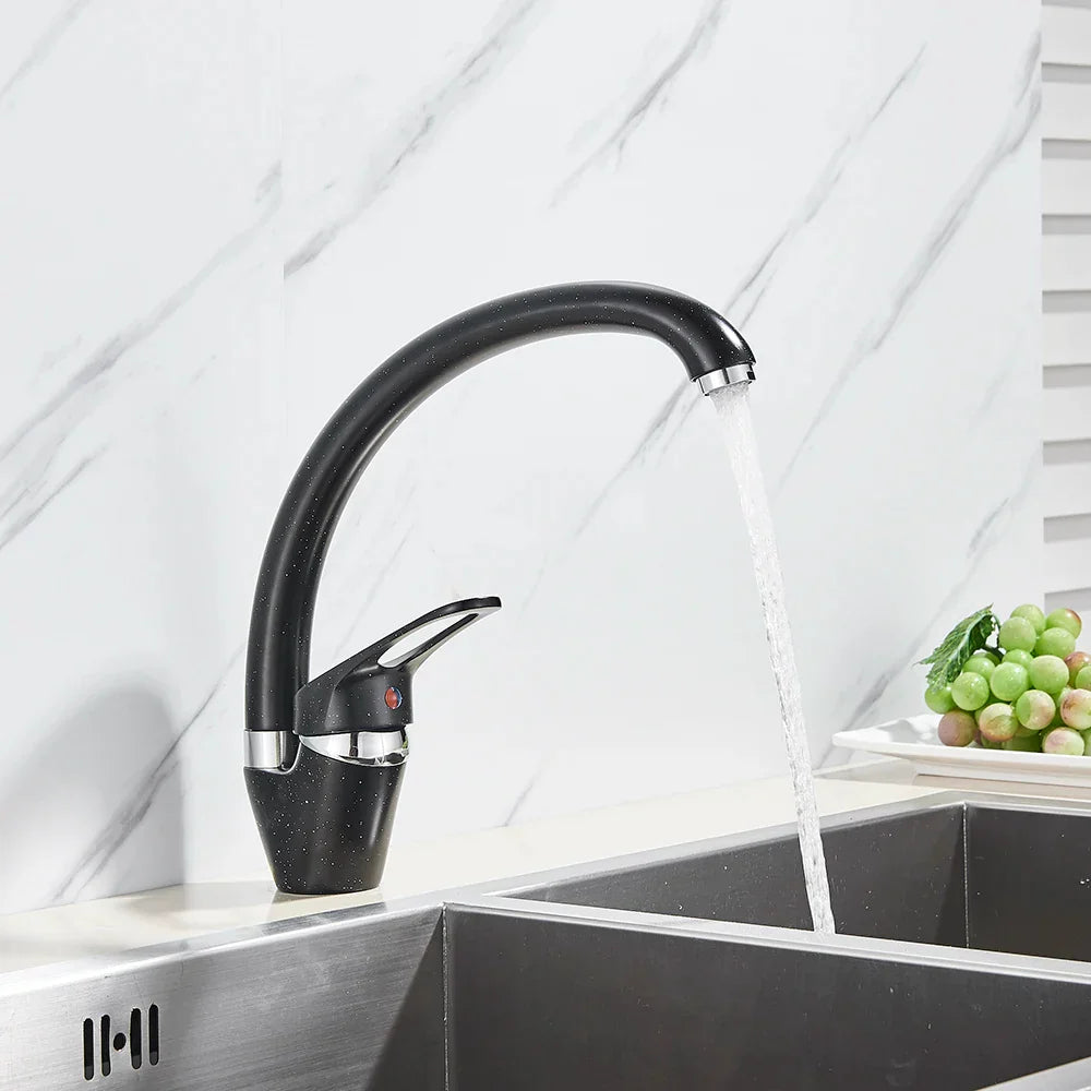 DecorBites™ Brass Black Kitchen Sink Faucet Single Handle Swivel Spout Mixer Tap