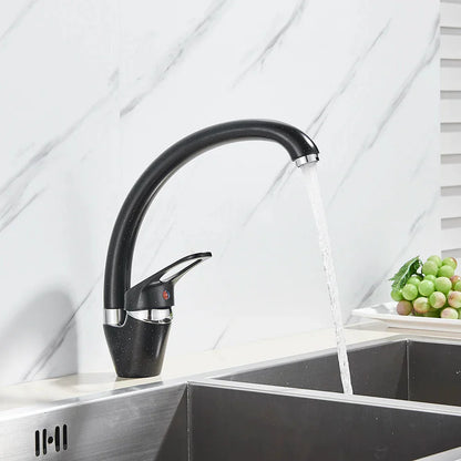 DecorBites™ Brass Black Kitchen Sink Faucet Single Handle Swivel Spout Mixer Tap