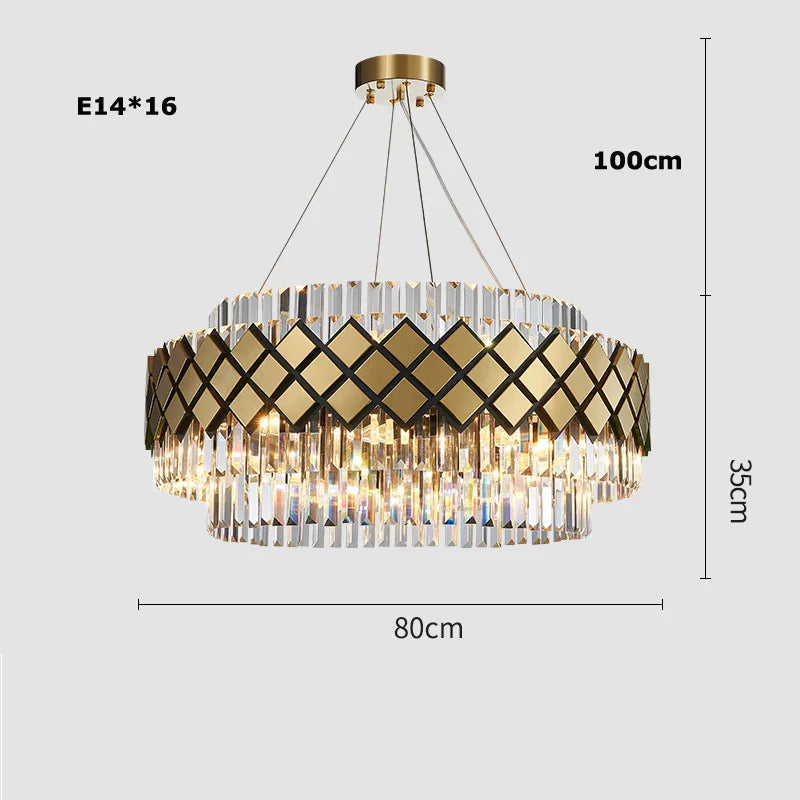 DecorBites™ Gold LED Crystal Clear Art Deco Chandelier for Foyer