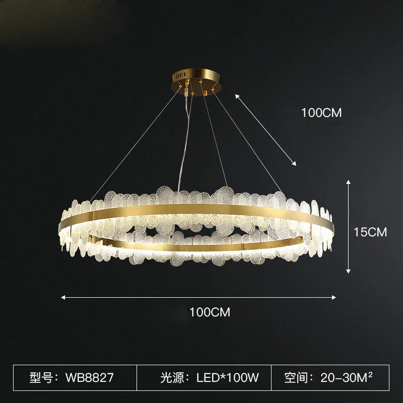 Gold LED Dining Chandelier Frosted Glass 80cm