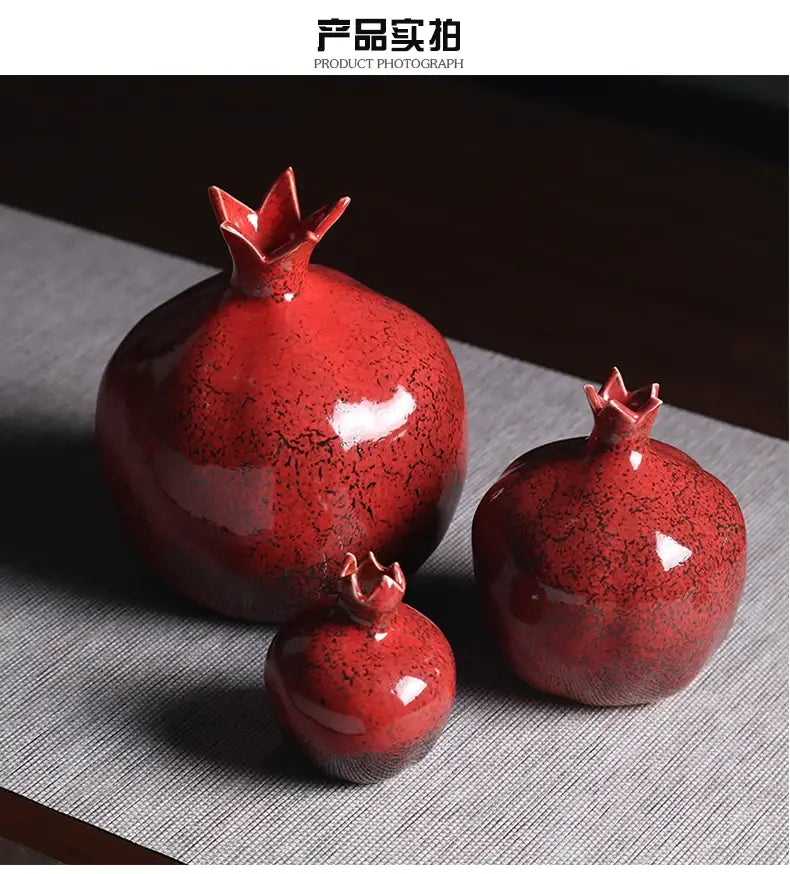 Red Pomegranate Ceramic Vase for Modern Home