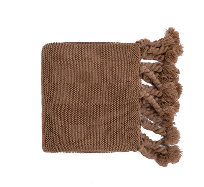 DecorBites™ Knit Throw Blanket Ivory Pink Solid Soft Plaid Tassels 50"x62"