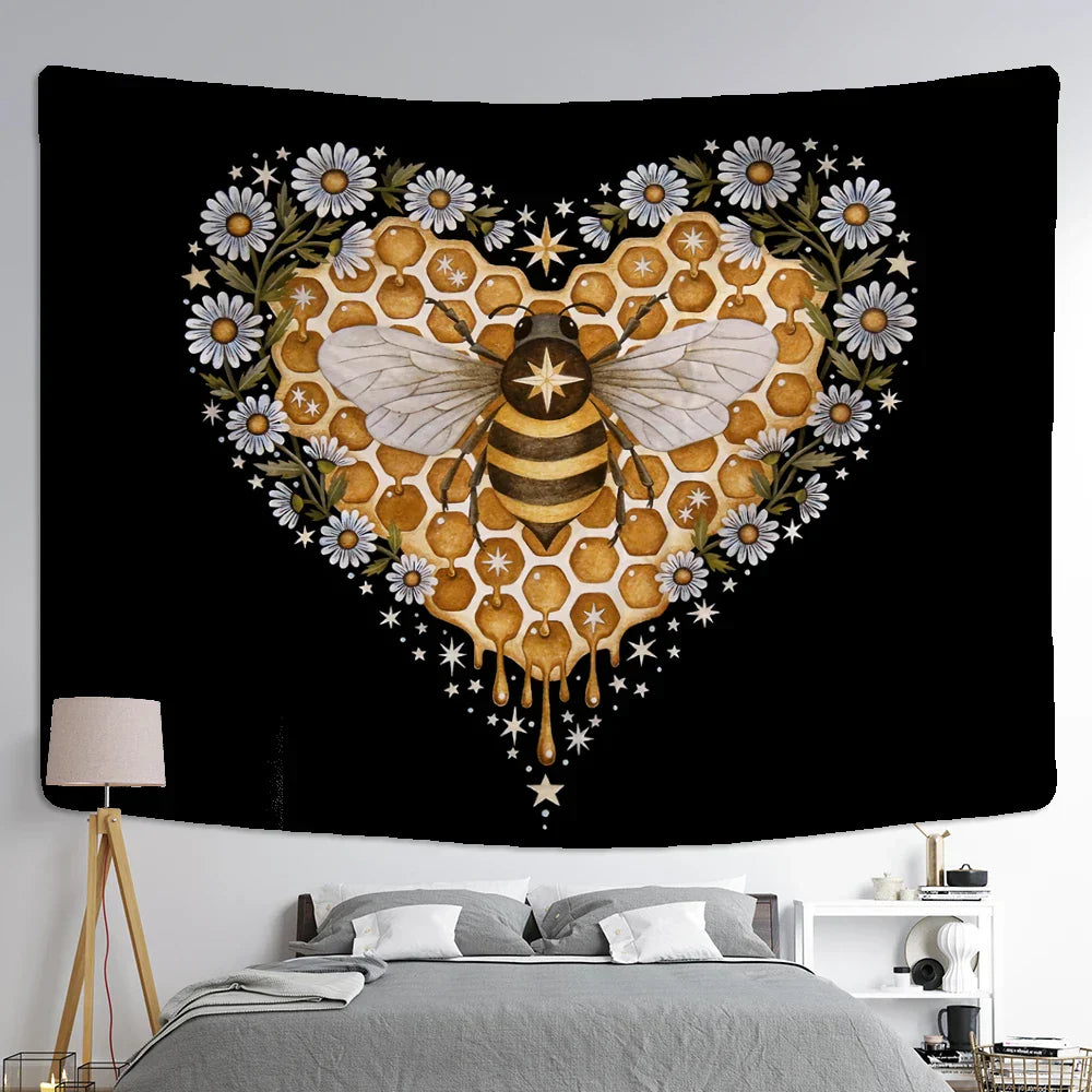 Decobites Bee Daisy Wall Hanging: Bohemian Hippie Witchcraft Plant Dorm Decor