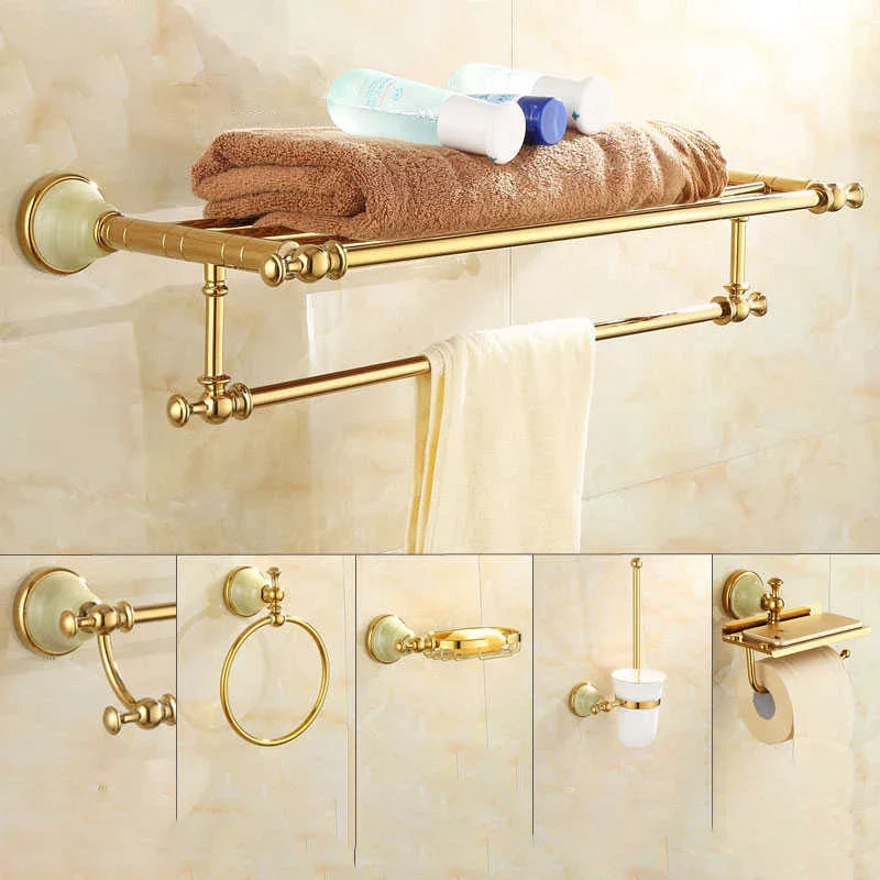 DecorBites™ Gold Bathroom Accessories Set: Shelf, Towel Rack, Holder, Brush Holder, Bath Hardware