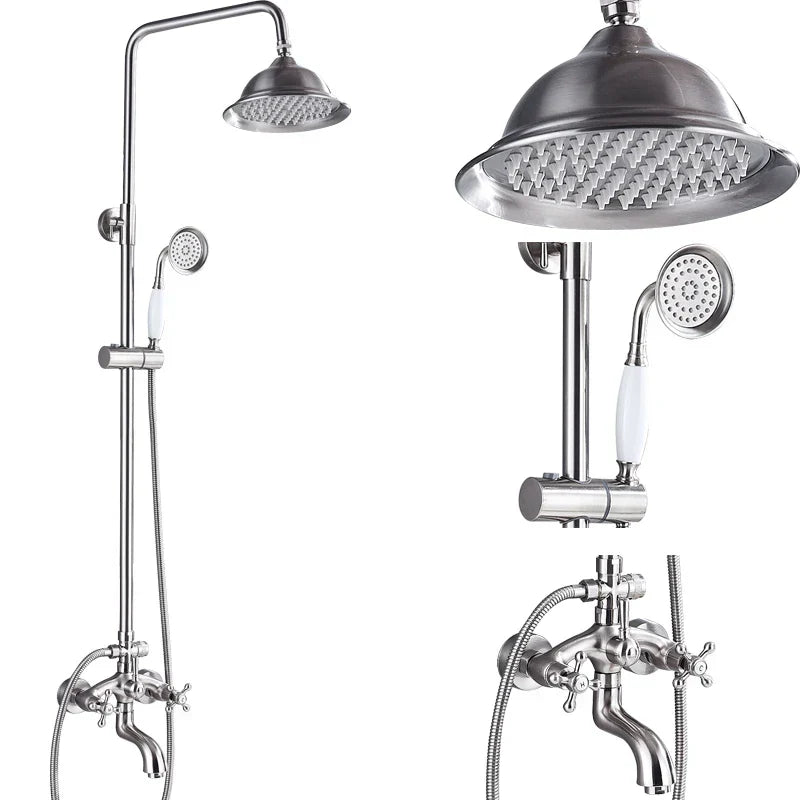 DecorBites™ Brushed Nickel Shower Faucet Set with Rainfall Shower Head & Hand Held Mixer