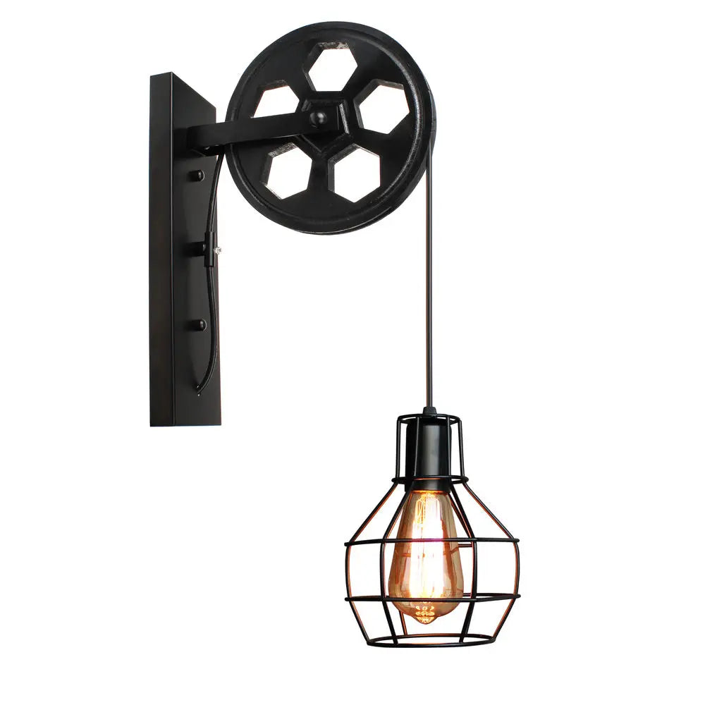 DecorBites™ Industrial Pulley Wall Lamp Adjustable Sconce Light Fixture Loft Cafe Bar