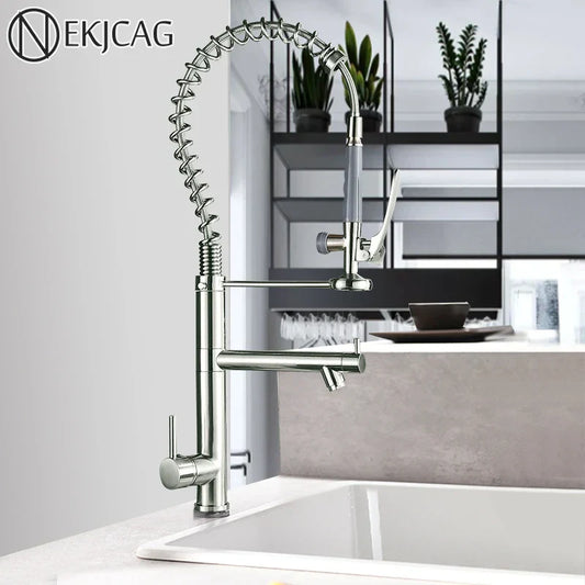 DecorBites™ Brushed Nickel Spring Kitchen Faucet Single Handle 360 Rotation Mixer Tap