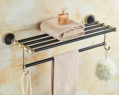 DecorBites™ Gold Black Bathroom Accessories Set, Towel Bar, Toilet Brush Holder, Paper Holder