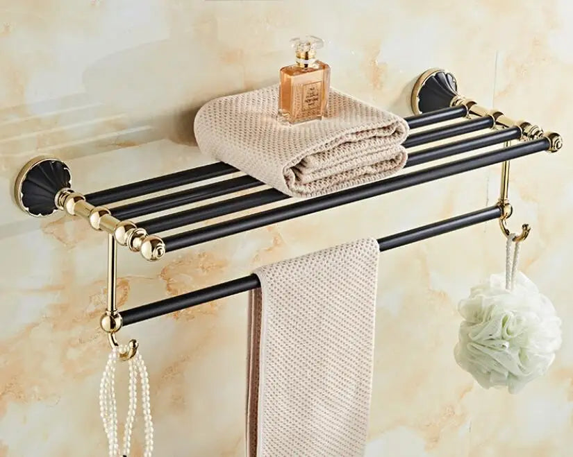 Gold Black Bathroom Accessory Set With Towel Bar