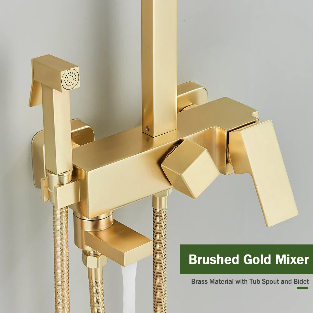DecorBites™ Brushed Gold 4-Way Brass Shower Set with Bidet Mixer Tap