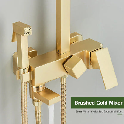 DecorBites™ Brushed Gold 4-Way Brass Shower Set with Bidet Mixer Tap