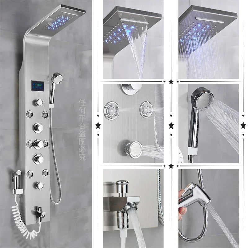 DecorBites™ LED Rainfall Shower Panel System with Temperature Screen
