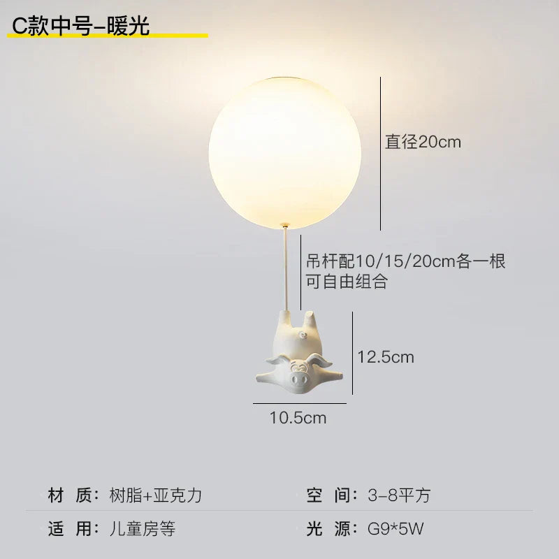 DecorBites™ Flying Pig Resin LED Ceiling Light Kids Bedroom Lamp Deco Fixtures