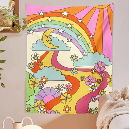 Decobites Retro Rainbow Psychedelic Tapestry Wall Hanging - Vintage Hippie Decor