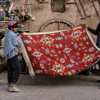 DecorBites™ Bohemian Cotton Thread Knitted Blanket - Ethnic Throw with Tassel, Sofa Cover, Bed/ Wall Tapestry - Home Decor