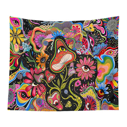 Psychedelic Mushroom Trippy Tapestry for Colorful Hippy Wall Art Decor by Decobites