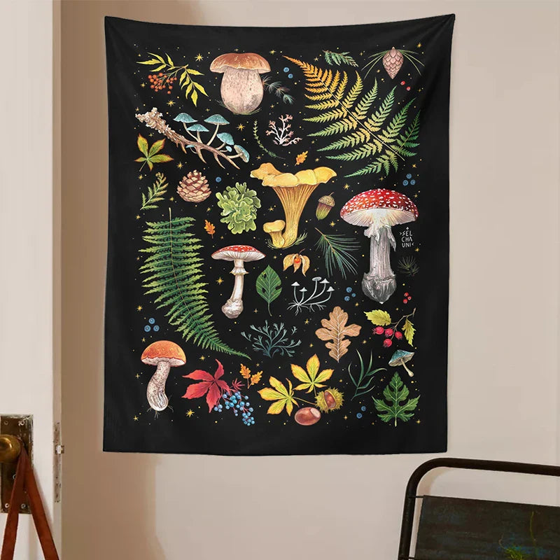 Decobites Mushroom Chart Botanical Wall Hanging for Bedroom & Living Room