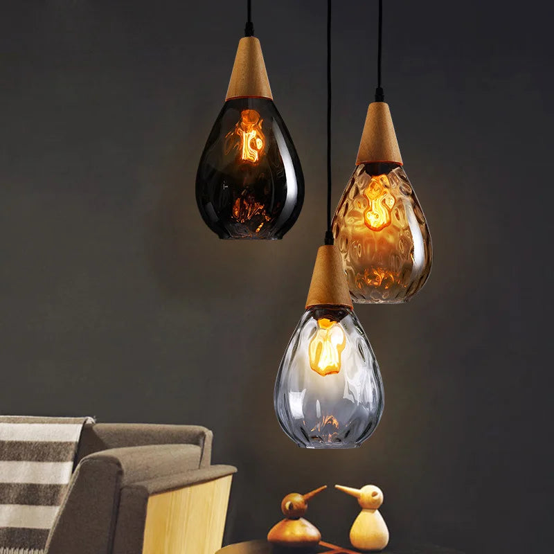 DecorBites™ Glass Wooden Pendant Lamp: Modern Creative Hanging Lighting for Living Room, Restaurant, Bar.