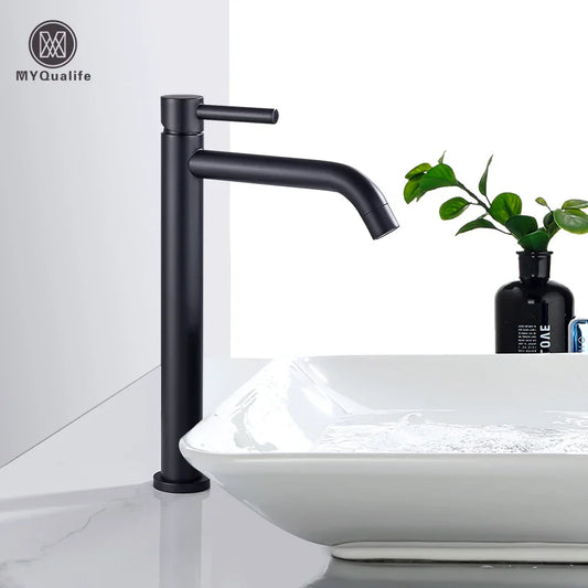 DecorBites™ Black Deck Mounted Basin Mixer Tap | Hot Cold Water Faucet for Bathroom Basin