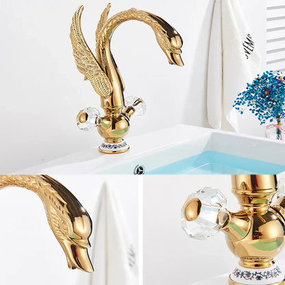 DecorBites™ Golden Swan Crystal Handle Basin Faucet - Deck Mount Luxury Bathroom Mixer