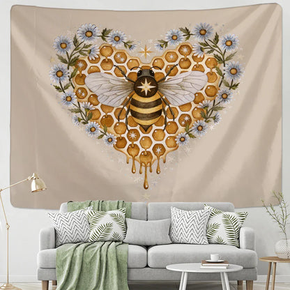 Decobites Psychedelic Bee Tapestry Wall Daisy Flower Home Decor for Bohemian Hippie Vibes