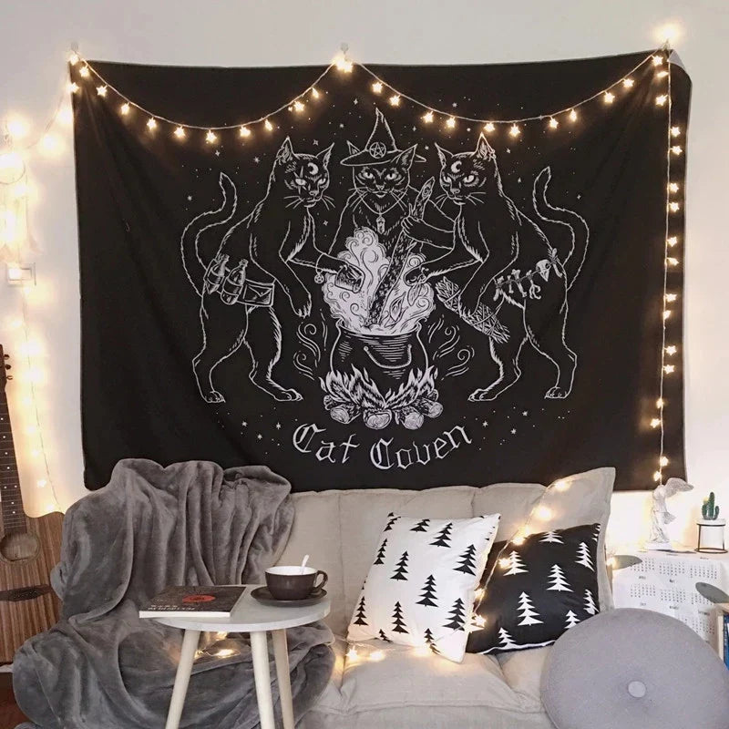 Decobites Cat Coven Mysterious Baphomet Occult Wall Tapestry Home Decor