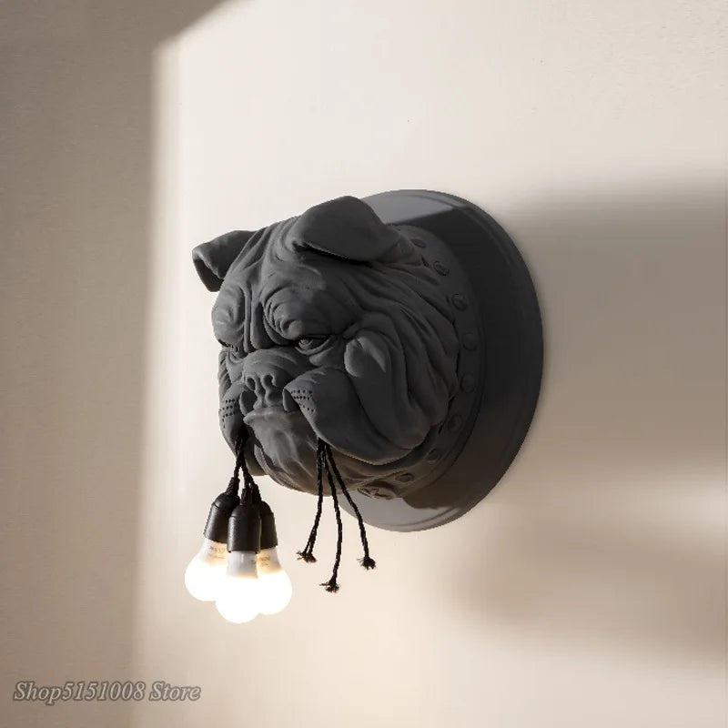 DecorBites™ Bulldog Resin Wall Lamp: Nordic Animal LED Wall Sconce for Living Room, Bedroom, Study