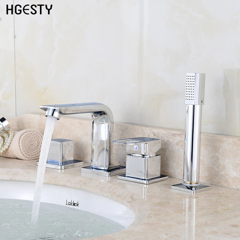 4Pcs Bathroom Bathtub Faucet Basin Faucet Deck/Wall Mounted  Handheld Tub Mixer Tap Cold Hot Mixer Water Tap With Hand Shower