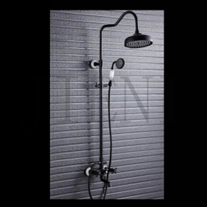 مجموعة رأس دش مطري أسود من DecorBites™ مقاس 8 بوصات مع رشاش يدوي وحنفية خلط