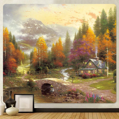 DecorBites™ Christmas Snow Forest Oil Painting Tapestry - Home Bohemian Wall Decoration