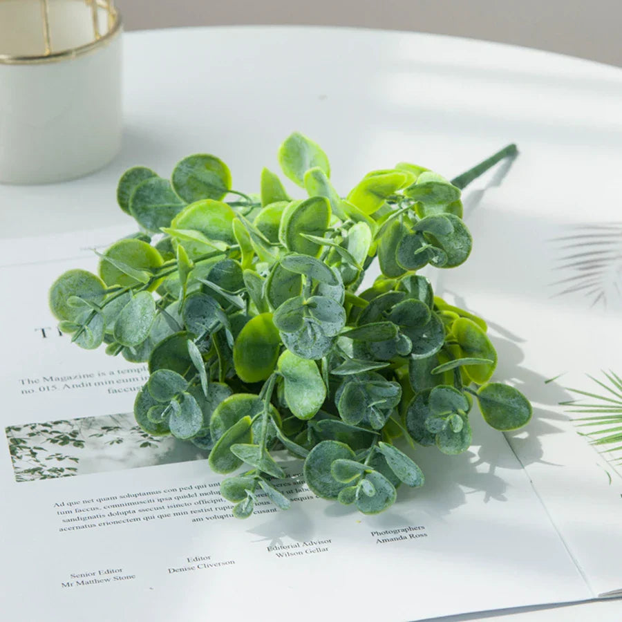 DecorBites™ Eucalyptus Leaves Vase: Artificial Plants for Home, Christmas, Wedding, Garden, Floristics