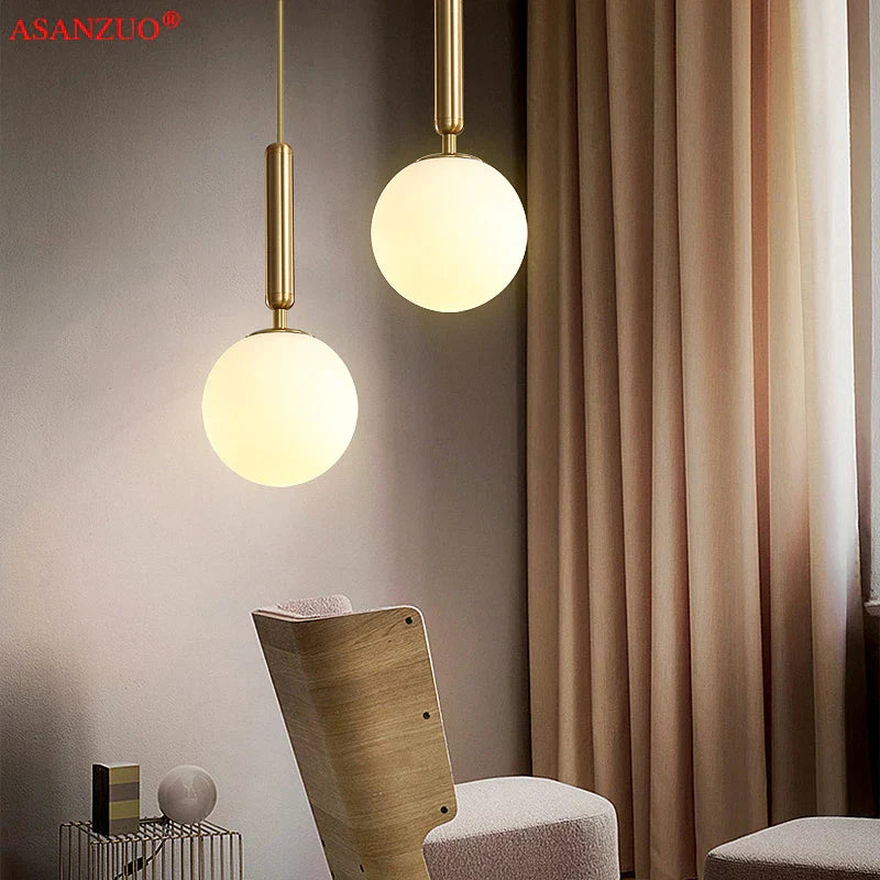 DecorBites™ Brass Glass Ball Pendant Lights for Living Room Restaurant Kitchen Decor