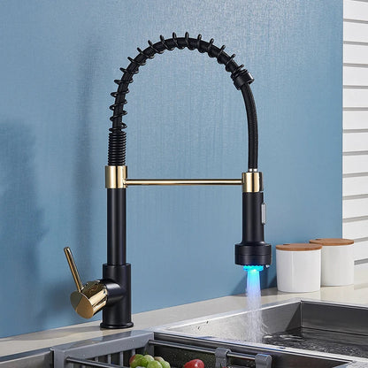 DecorBites™ Black LED Kitchen Faucet Pull Down Mixer Tap 360° Rotation Stream Sprayer