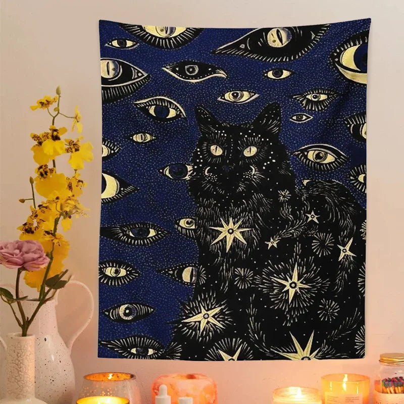 Cat Coven Witchcraft Tapestry by Decobites - Bohemian Wall Art for Aesthetic Room Decor