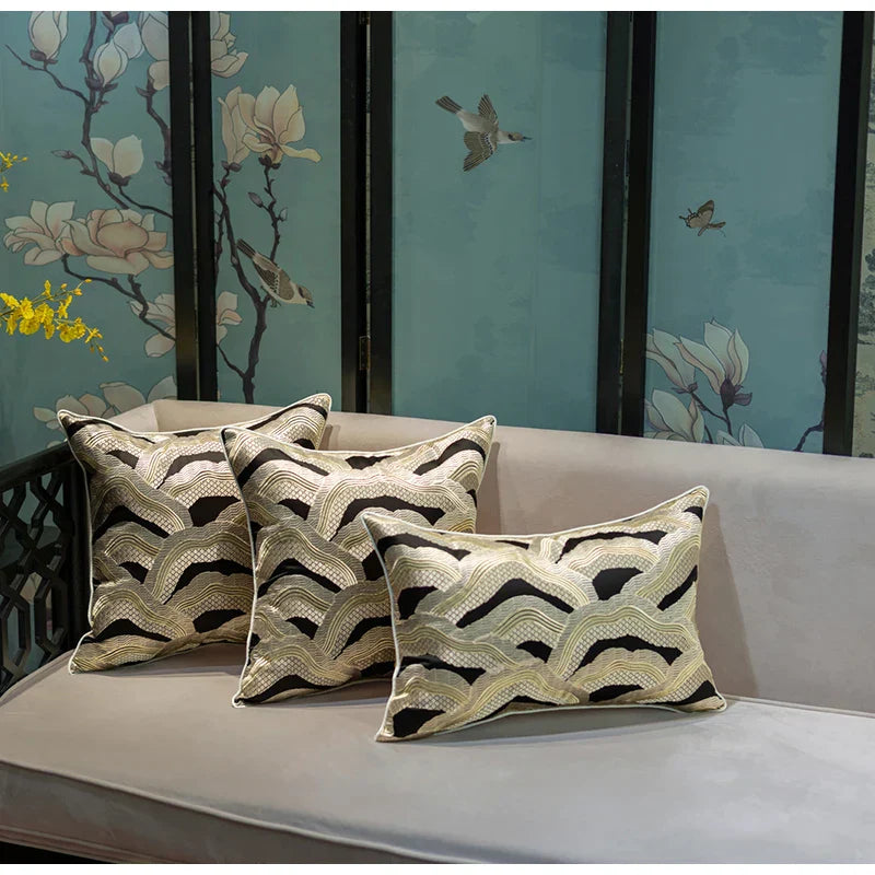 DecorBites™ Chinoiserie Golden Embroidered Luxury Cushion Cover - Highly Unique, Patio to Hotel Quality