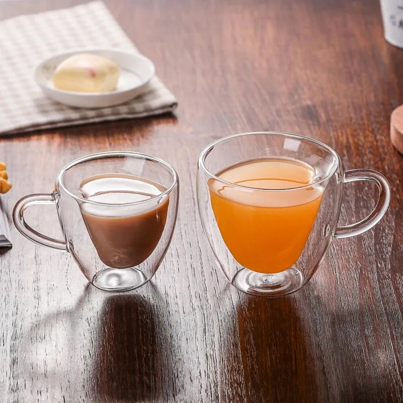 Taza Doble de Vidrio en Forma de Corazón Decorbites™ | Tazas Románticas para Parejas para Té, Café