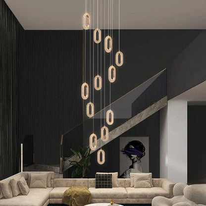 DecorBites™ Duplex Crystal Chandelier: Luxury Cantilevered Pendant Light for Villa Living Room & Staircase