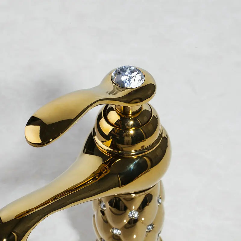 DecorBites™ Golden Plated Bathroom Basin Faucet High Short Style Single Handle Sink Mixer Tap