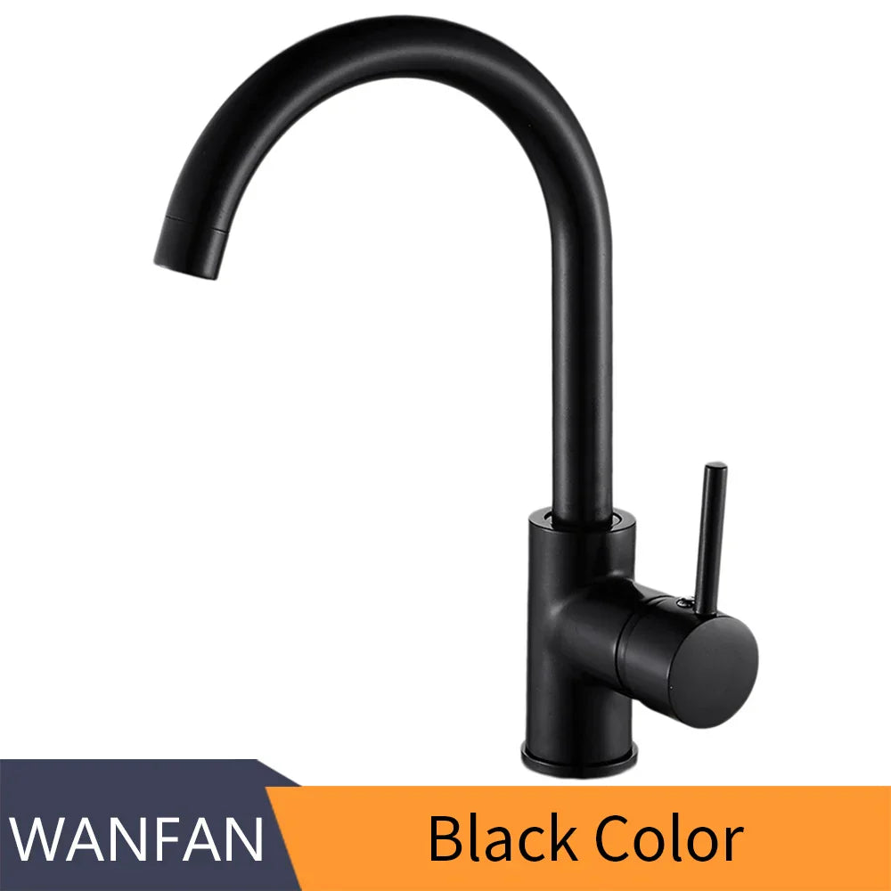 DecorBites™ Brass Kitchen Faucet 360 Rotate Swivel Sink Mixer - Black, Single Hole
