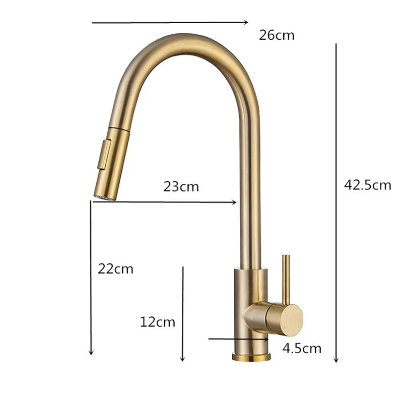 DecorBites™ Brushed Gold Pull Out Kitchen Faucet - SUS 304 Stainless Steel