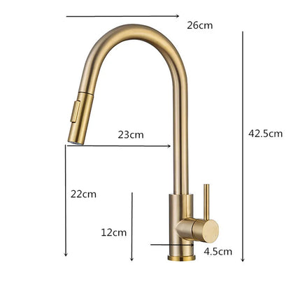 DecorBites™ Brushed Gold Pull Out Kitchen Faucet - SUS 304 Stainless Steel