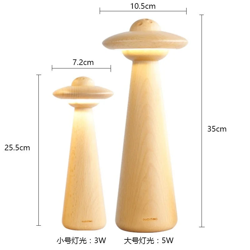 DecorBites™ Kids UFO Wood LED Table Lamp: Modern, Dimmable, Cartoon Design, Ideal for Children's Bedroom