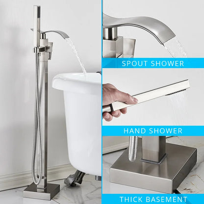 Juego de grifería para bañera DecorBites™ de montaje en suelo, color negro, con mezclador tipo cascada